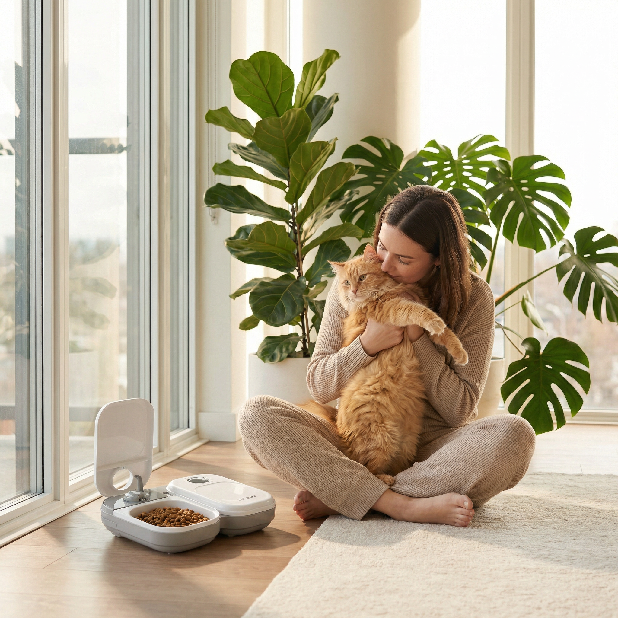 Two-Meal Automatic Pet Feeder with Stainless Steel Bowl Inserts C200