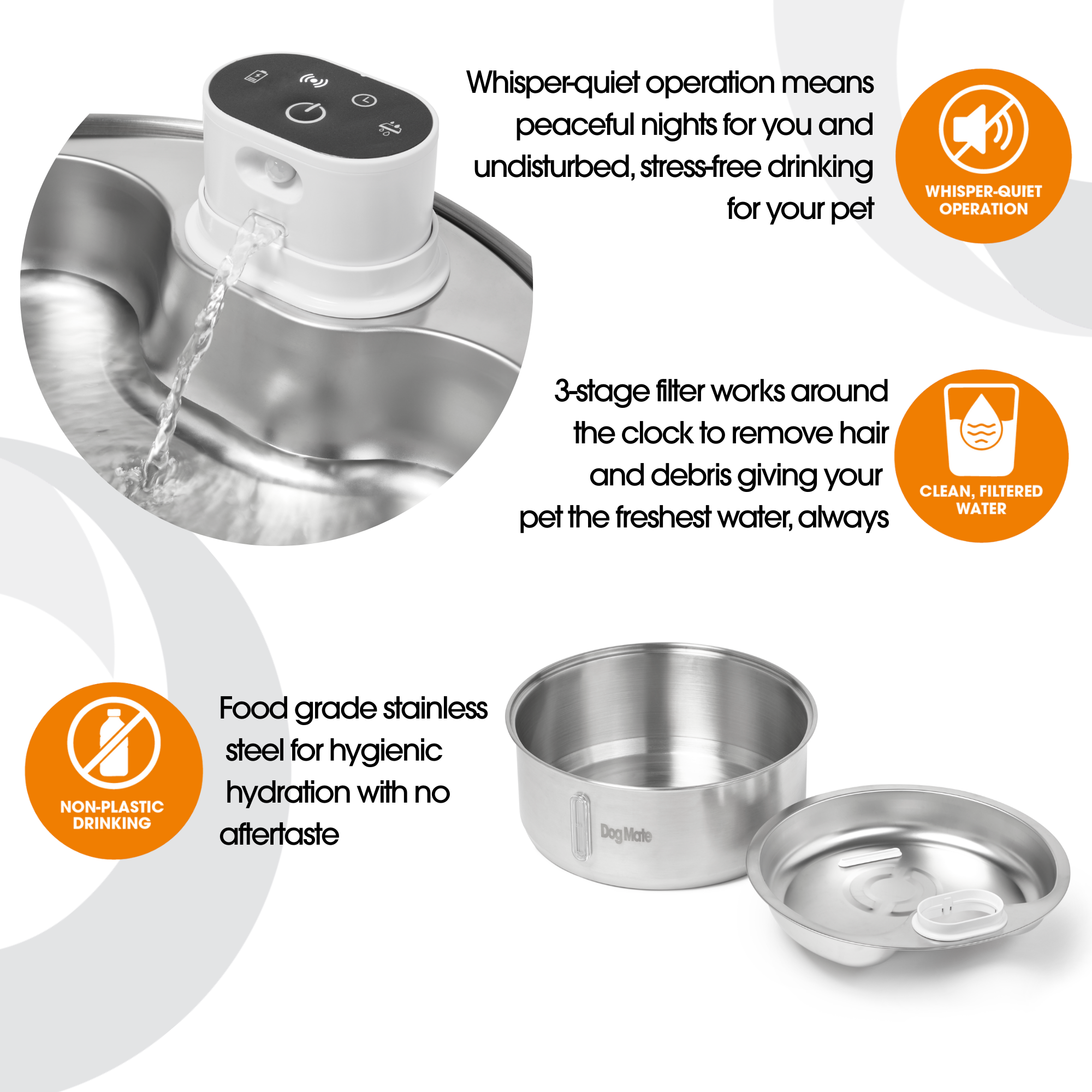 Dog Mate 8 Liter Stainless Steel Cordless Pet Water Fountain