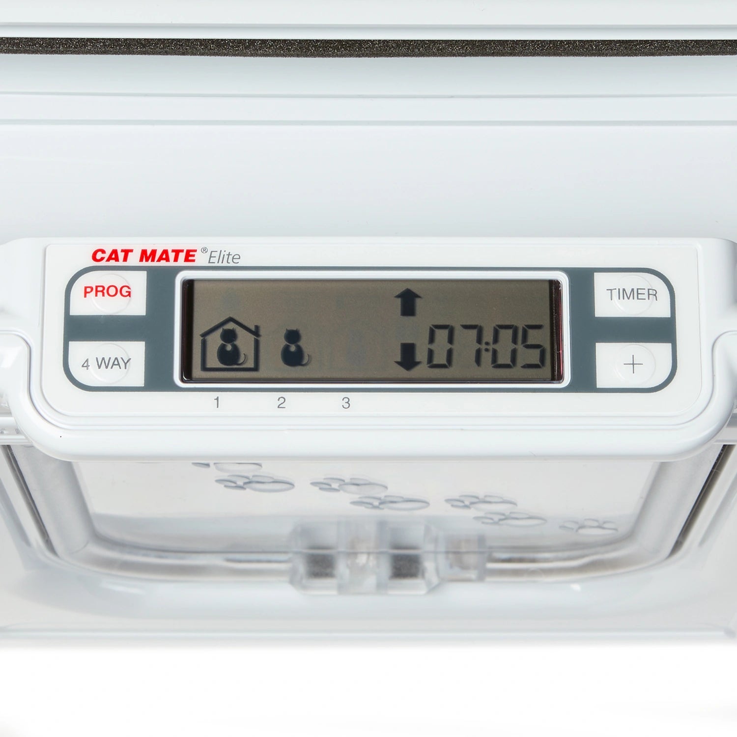 Cat mate electronic device with digital display on a white background