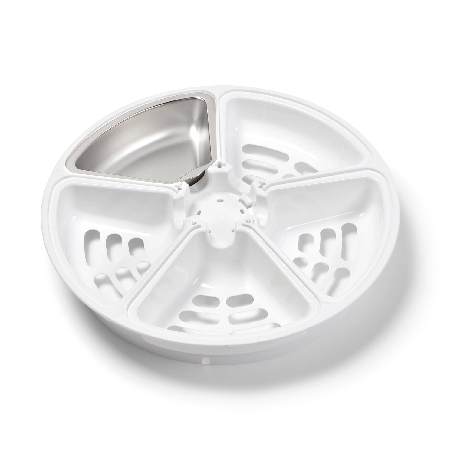 White plastic tray with compartments on a white background