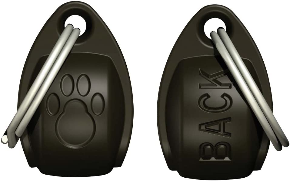 Two black collar magnets which show the front and the back of the respective magnets against a white background