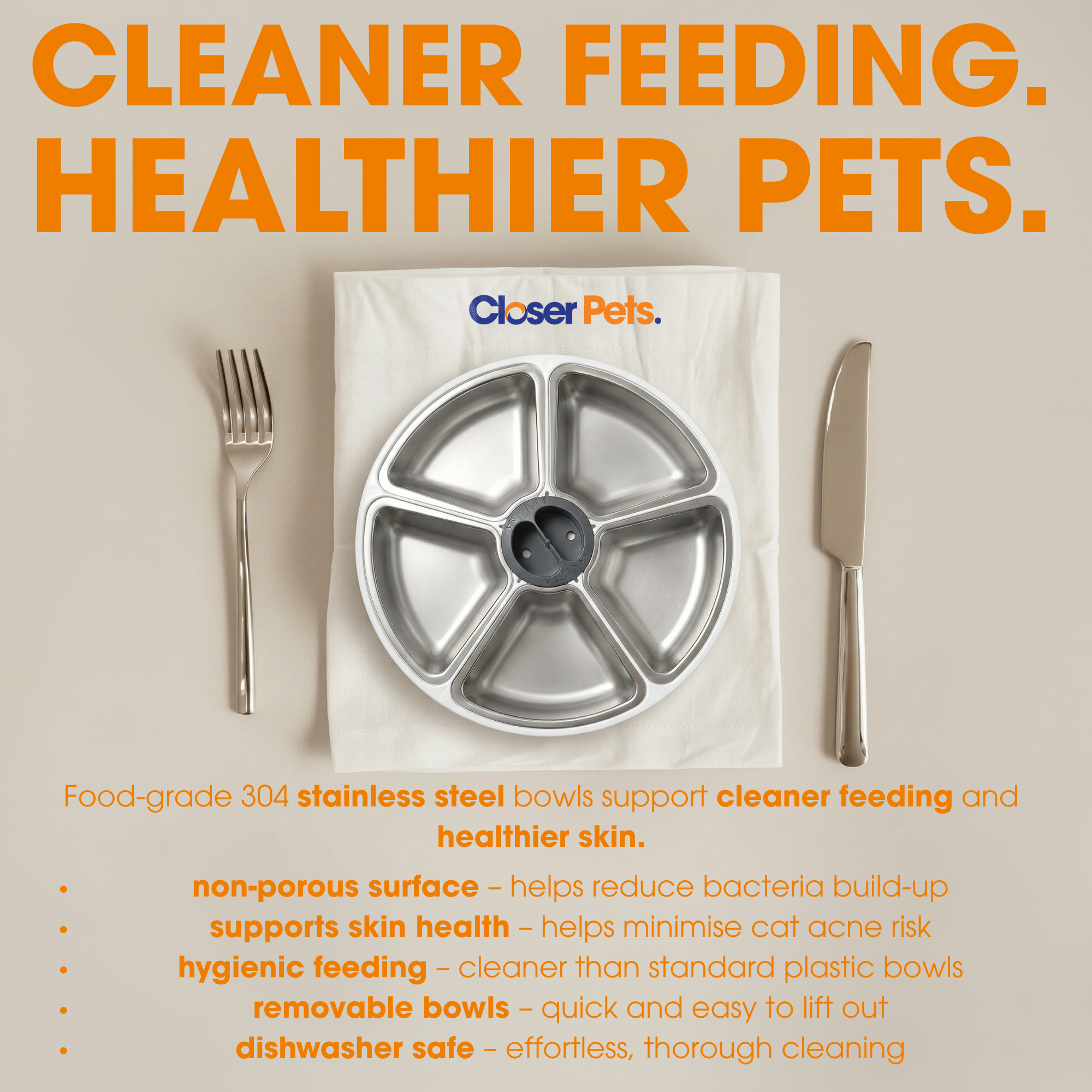 Closer Pets Five-Meal Automatic Pet Feeder with Stainless Steel Bowl Inserts and Ice Packs C500