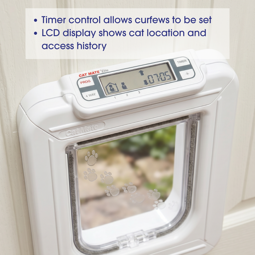 Elite Microchip Cat Flap with Timer Control White 355W
