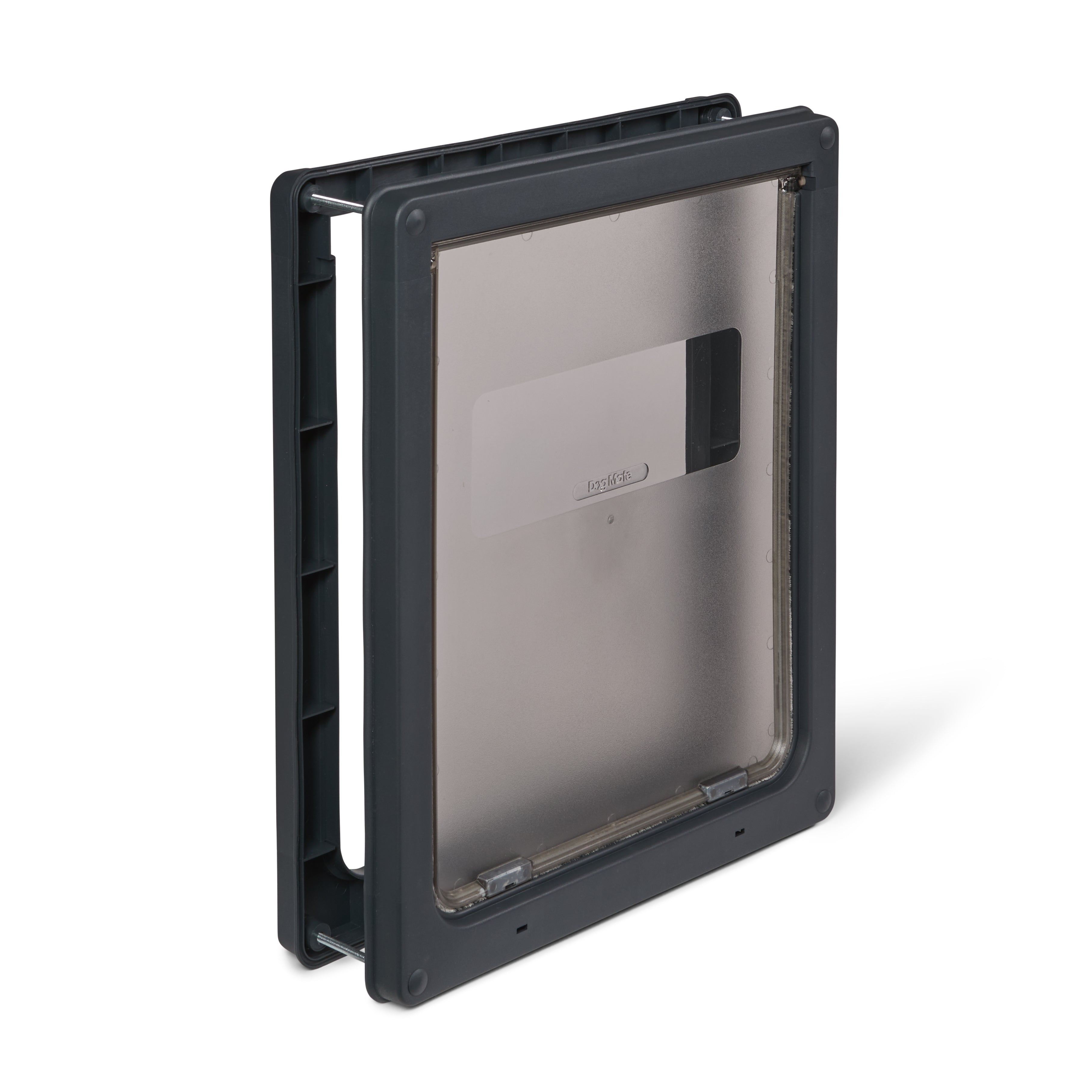an angled view of the Dog Mate door for larger dogs on a white background 