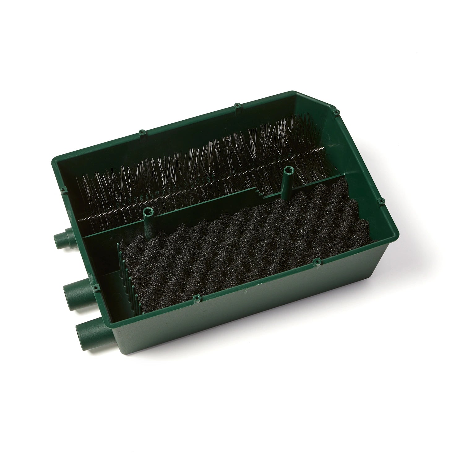 The detailed view of the inner sponge and filtration brush within the pond filter  casing. 