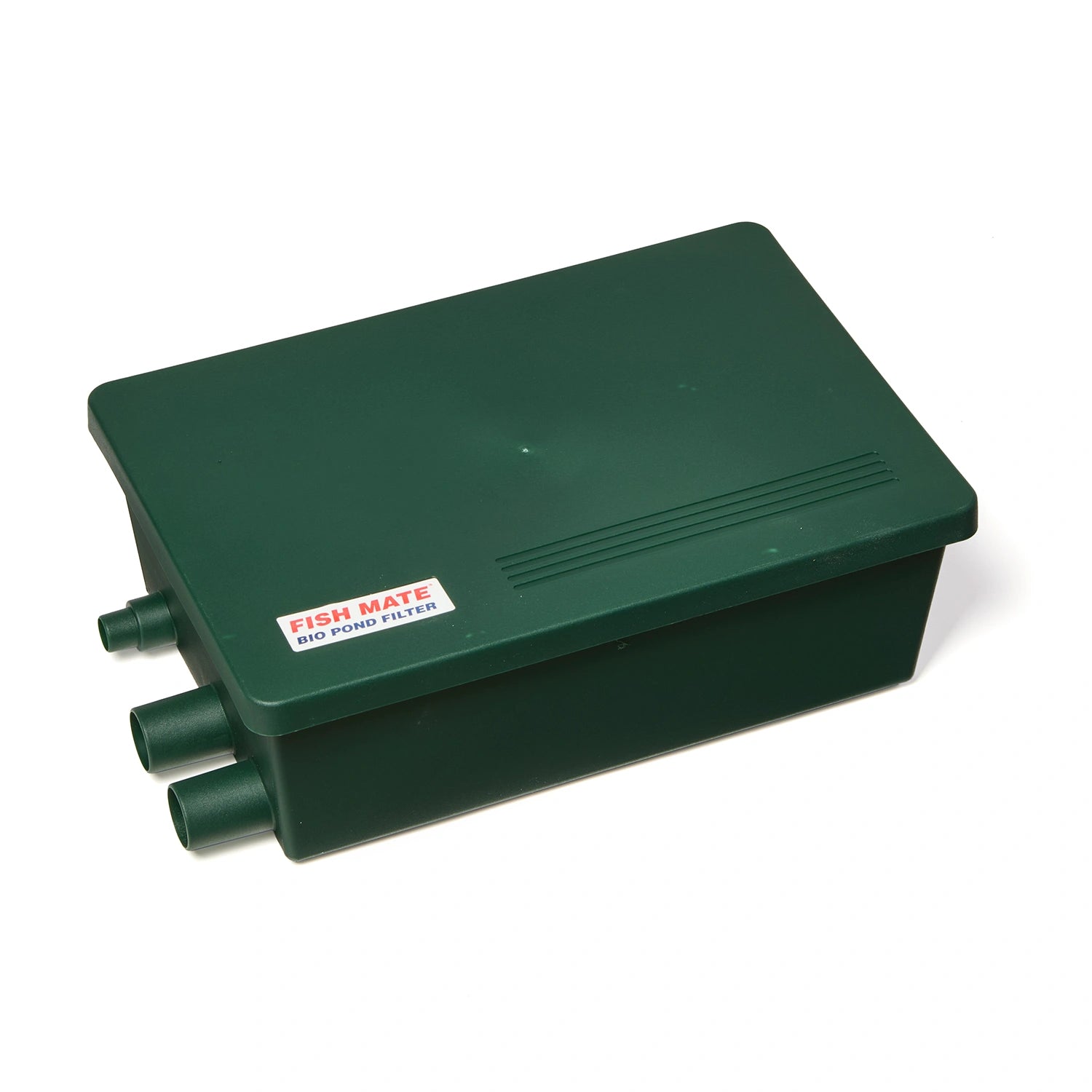 Green pond filter box with 'Fish Mate' branding on a white background