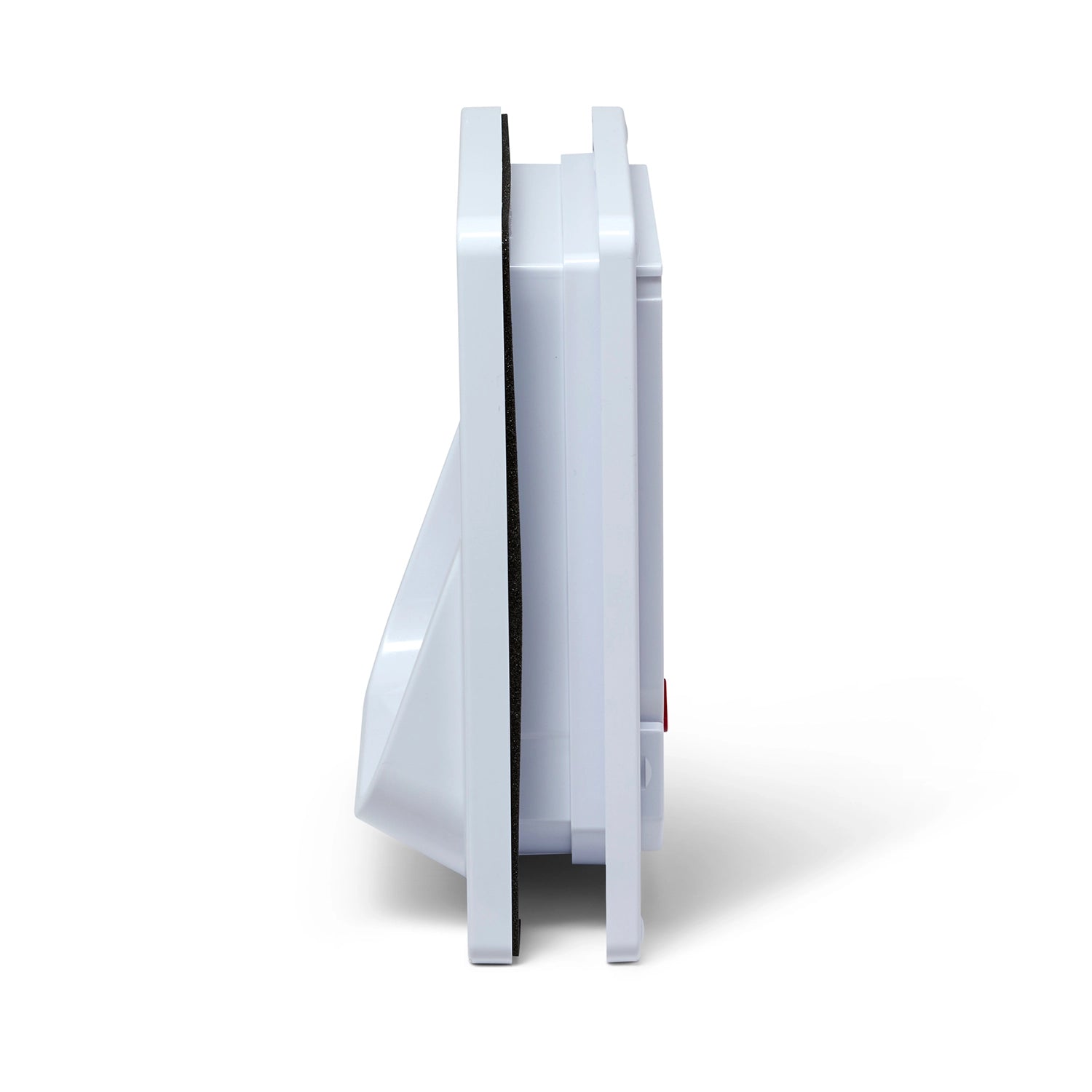White electronic device with a black strip on a white background
