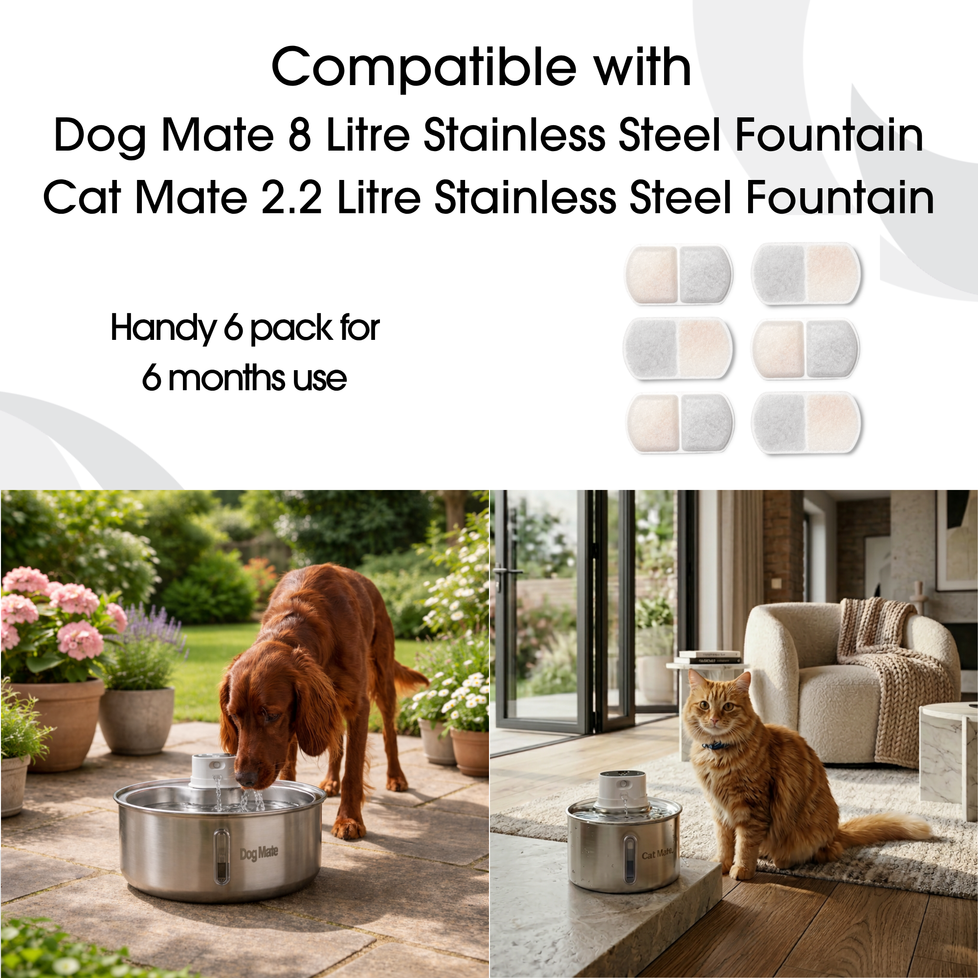 Replacement Filters for Dog Mate 8L Stainless Steel Fountain 6 Pack