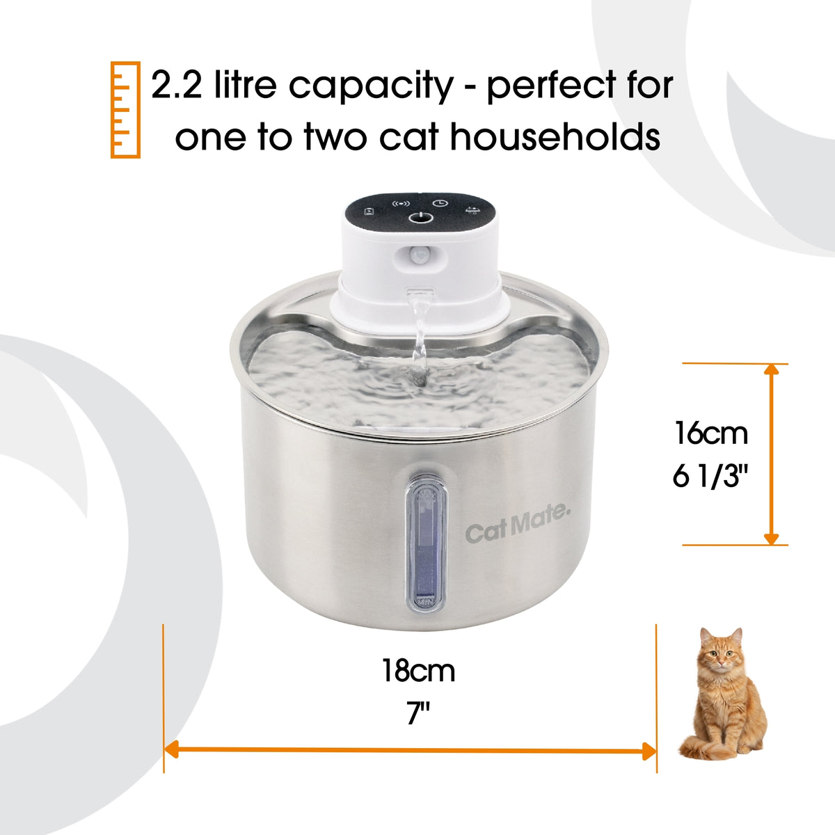 Cat Mate 2.2 Litre Stainless Steel Cordless Cat Water Fountain