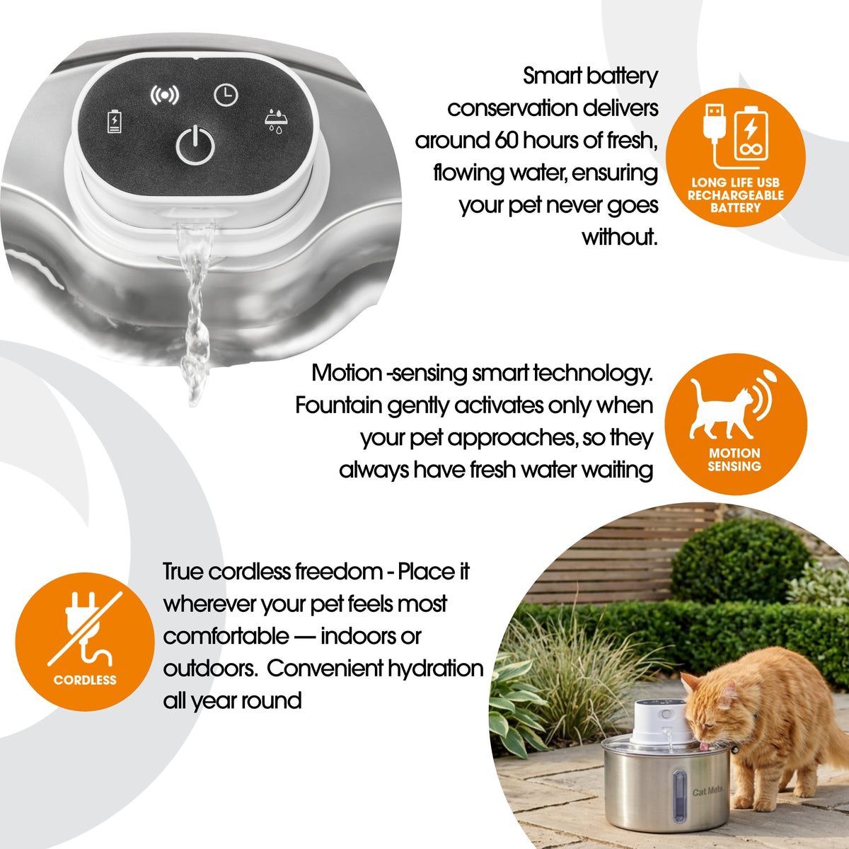 Cat Mate 2.2 Litre Stainless Steel Cordless Cat Water Fountain
