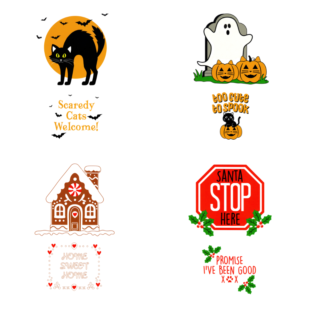 Pet Door Décor Vinyl Stickers - Halloween & Christmas Designs