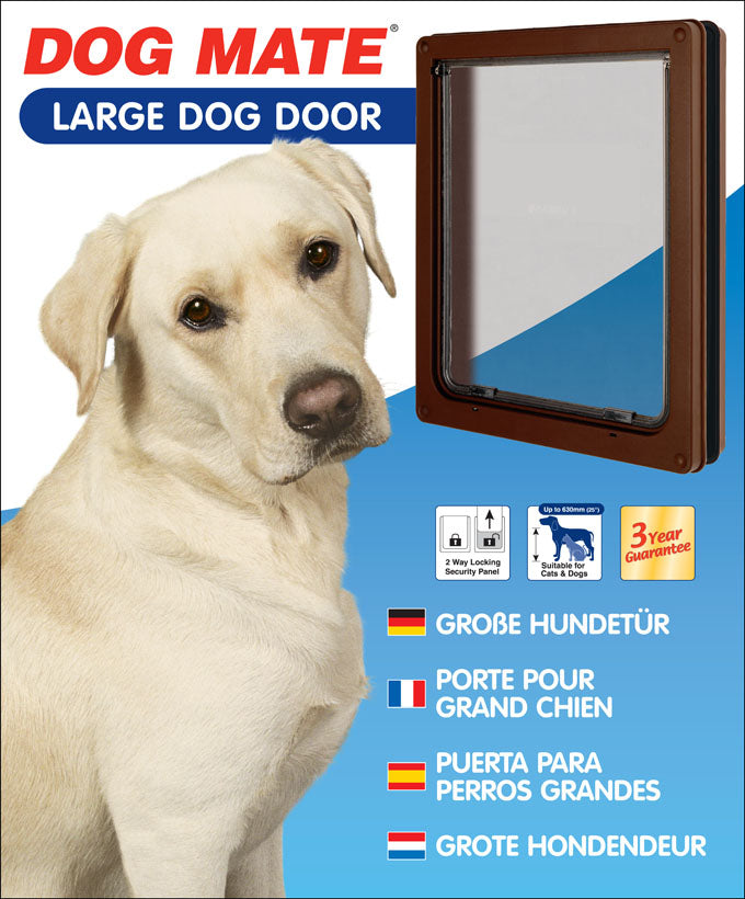 Dog Mate Large Dog Door, Easy Fitting, Fast Installation, Convenient, Tamper Proof, Weatherproof, Draught Excluder, Silent, Extremely Durable - Brown