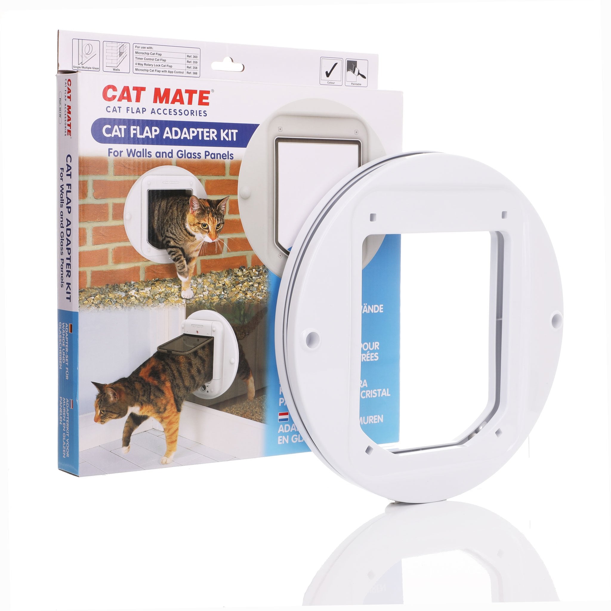 Cat Flap Adapter Kit for Walls and Glass Panels – White (361W)